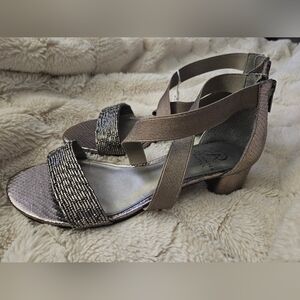 Adrianna Papell Bronze Metallic Beaded Strappy Low Heel Sandals